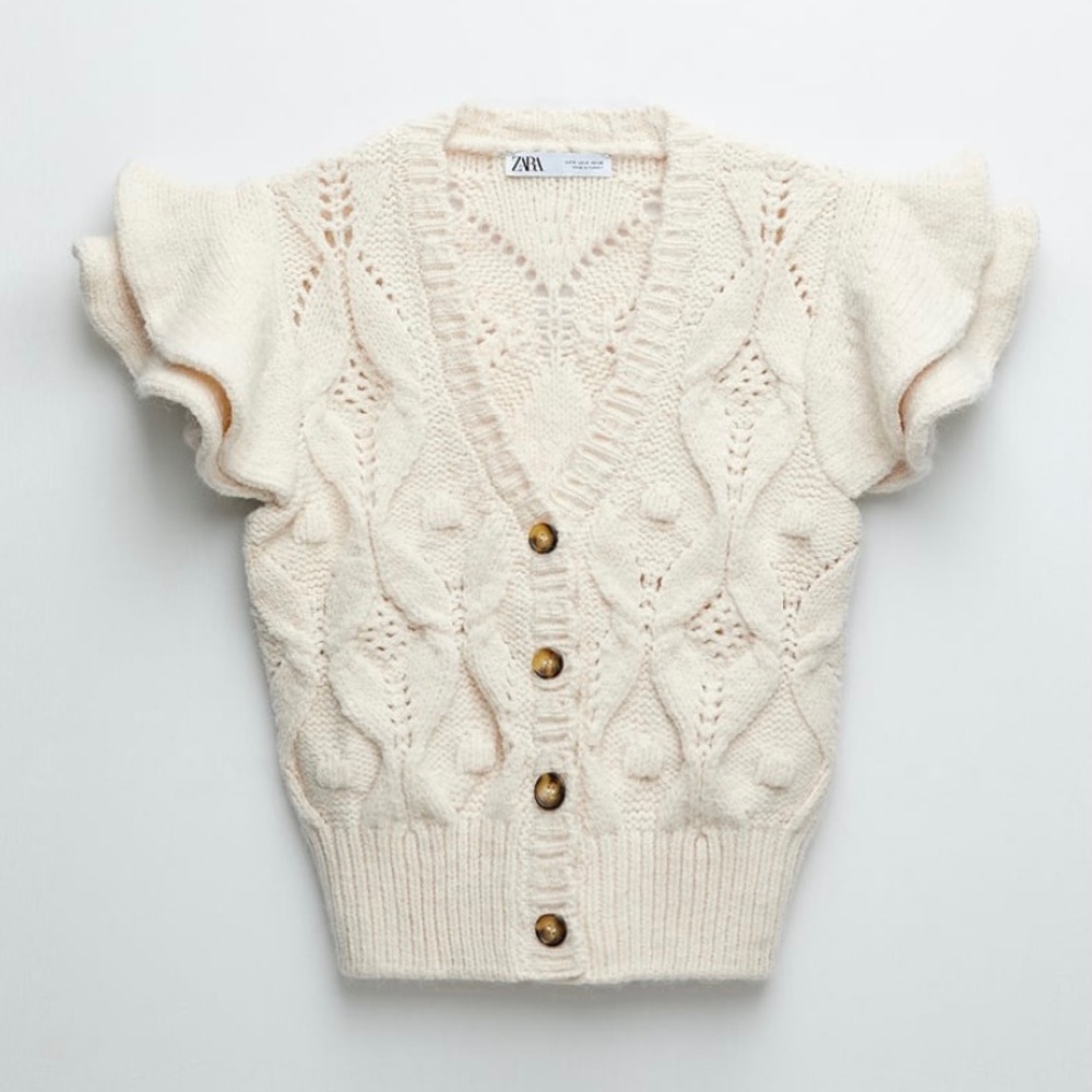 Zara Cream Short Sleeved Cardigan